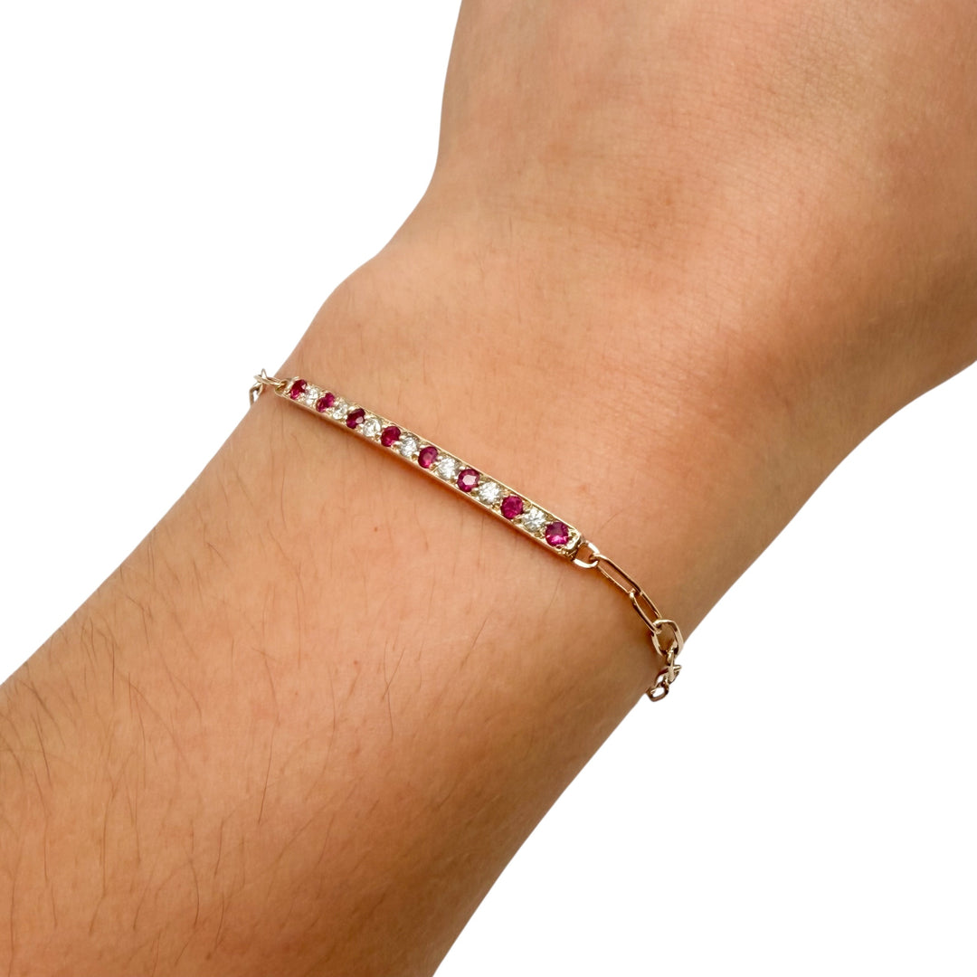 14k Yellow Gold Ruby and Diamond Bar Bracelet