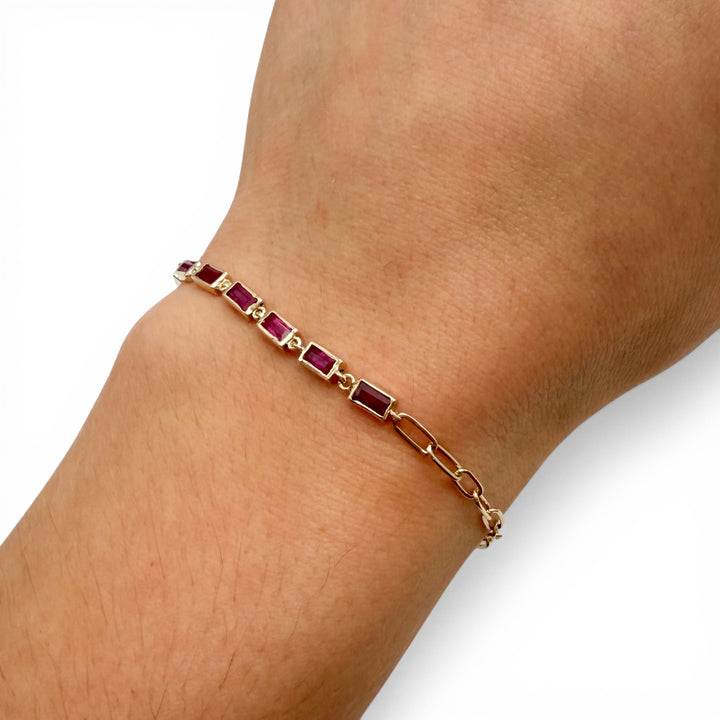 14k Yellow Gold Bezel Set Baguette Ruby Bracelet