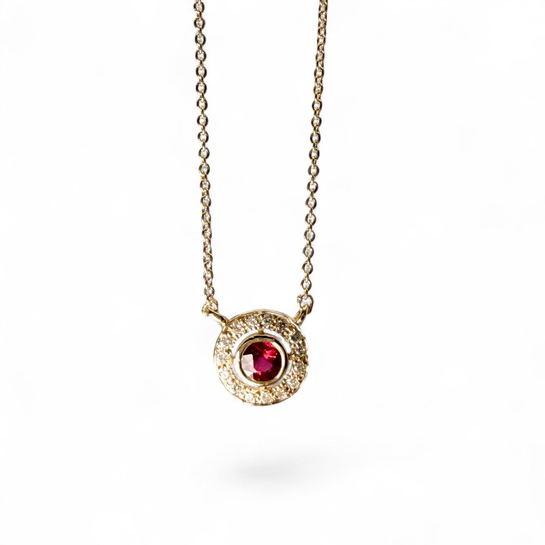 14k Yellow Gold Ruby Halo Pendant