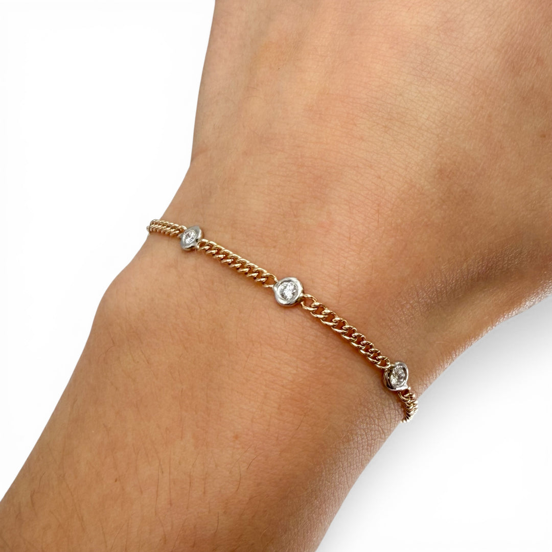 14k Two Tone Bezel Set Diamond Bracelet