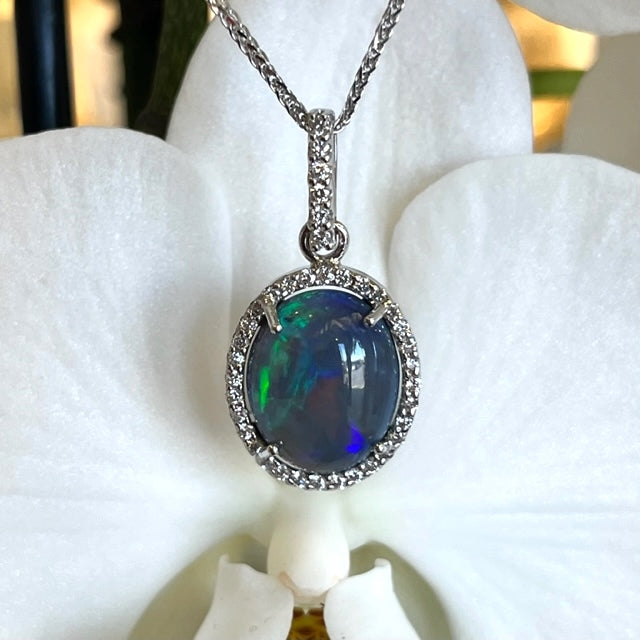 14k White Gold Drop Opal Pendant