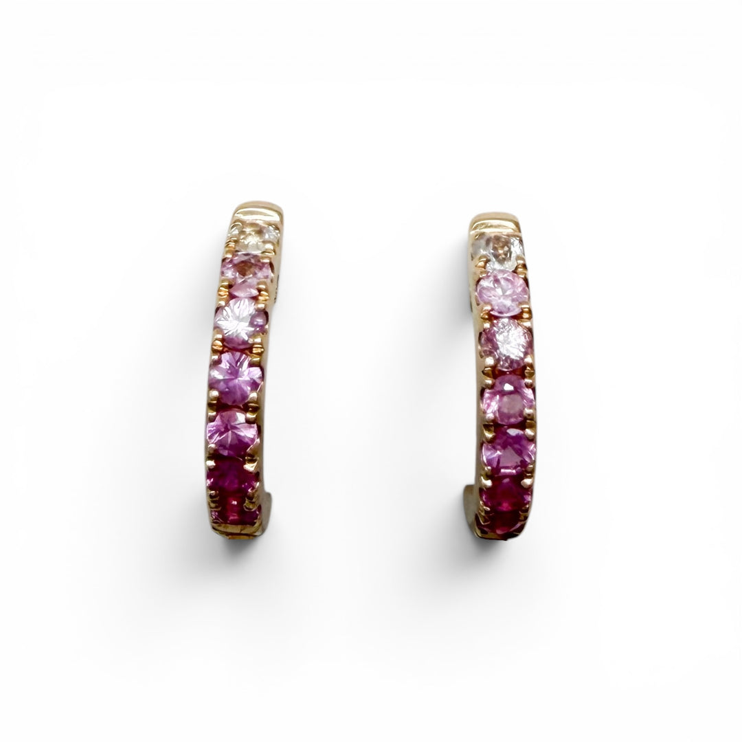 14k Huggie Hoop Pink Sapphire Earrings