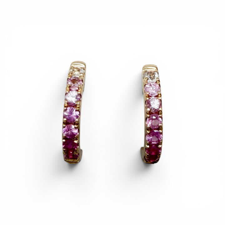 14k Huggie Hoop Pink Sapphire Earrings