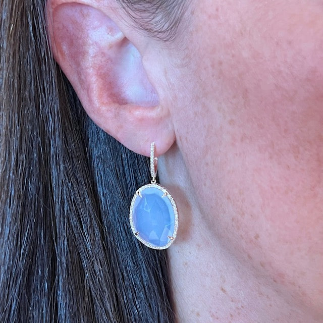 14k Rose Gold Chalcedony Diamond Earrings
