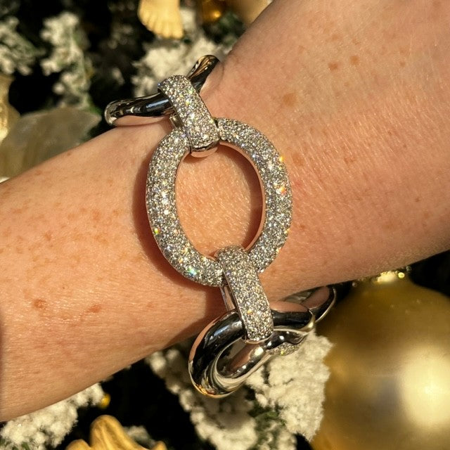 18k White Gold Open Link Diamond Estate Bracelet