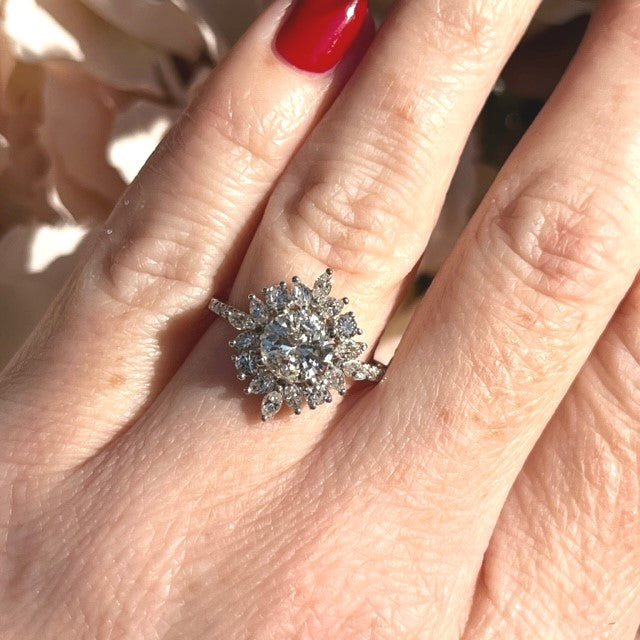 14k White Gold Cluster Engagement Ring