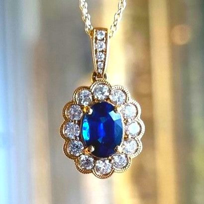 18k Yellow Gold Halo Sapphire Pendant