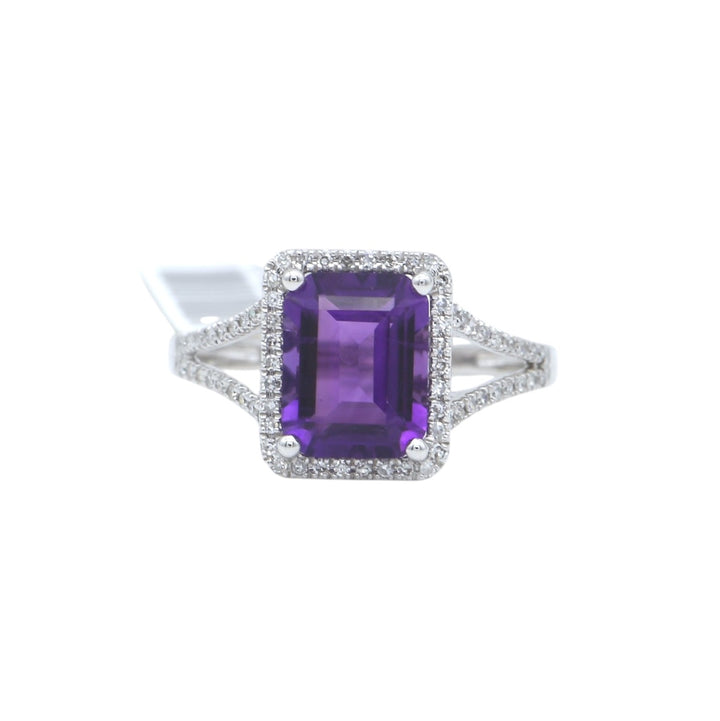 14k White Gold Amethyst Halo Ring
