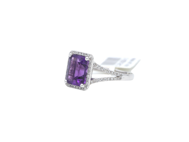 14k White Gold Amethyst Halo Ring