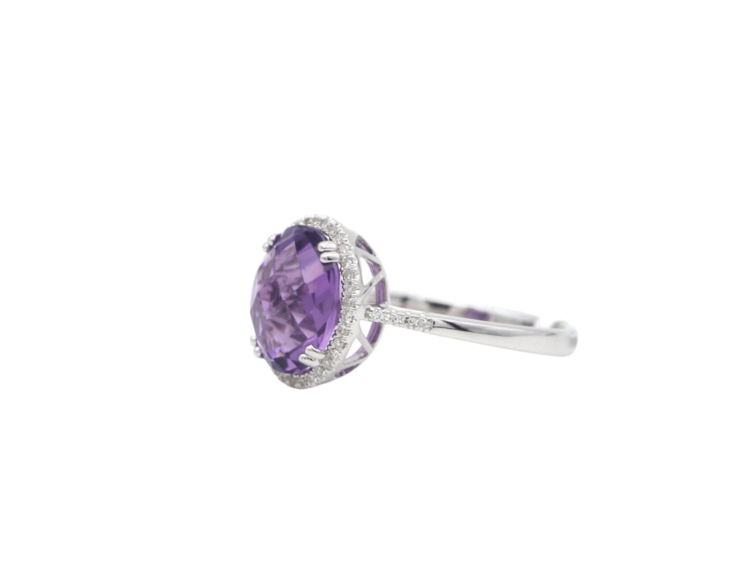 14k White Gold Amethyst Geometric Ring
