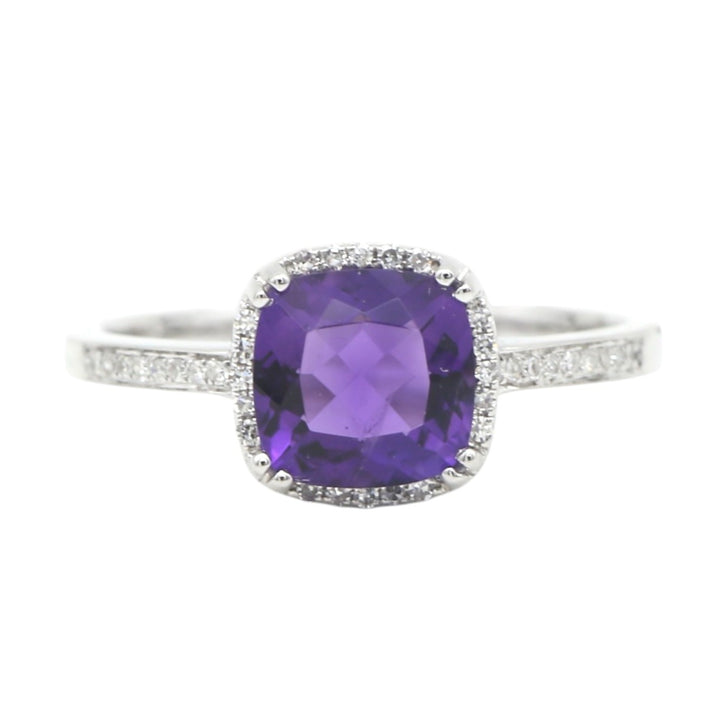 14k White Gold Amethyst Halo Ring