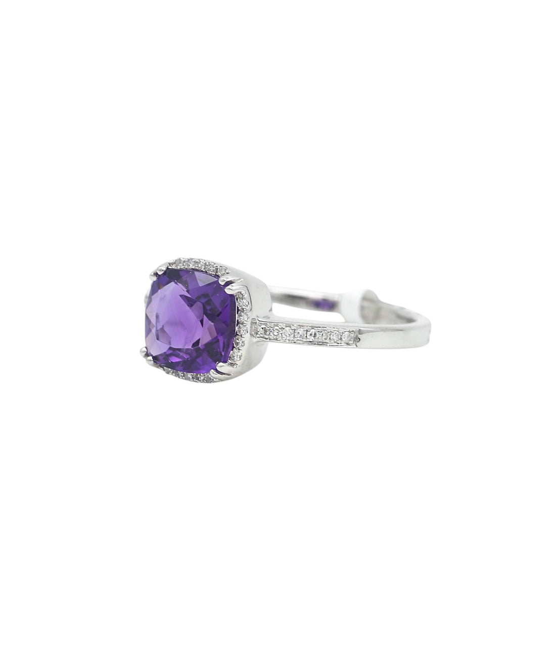 14k White Gold Amethyst Halo Ring