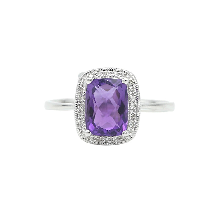 14k White Gold Amethyst Halo Ring