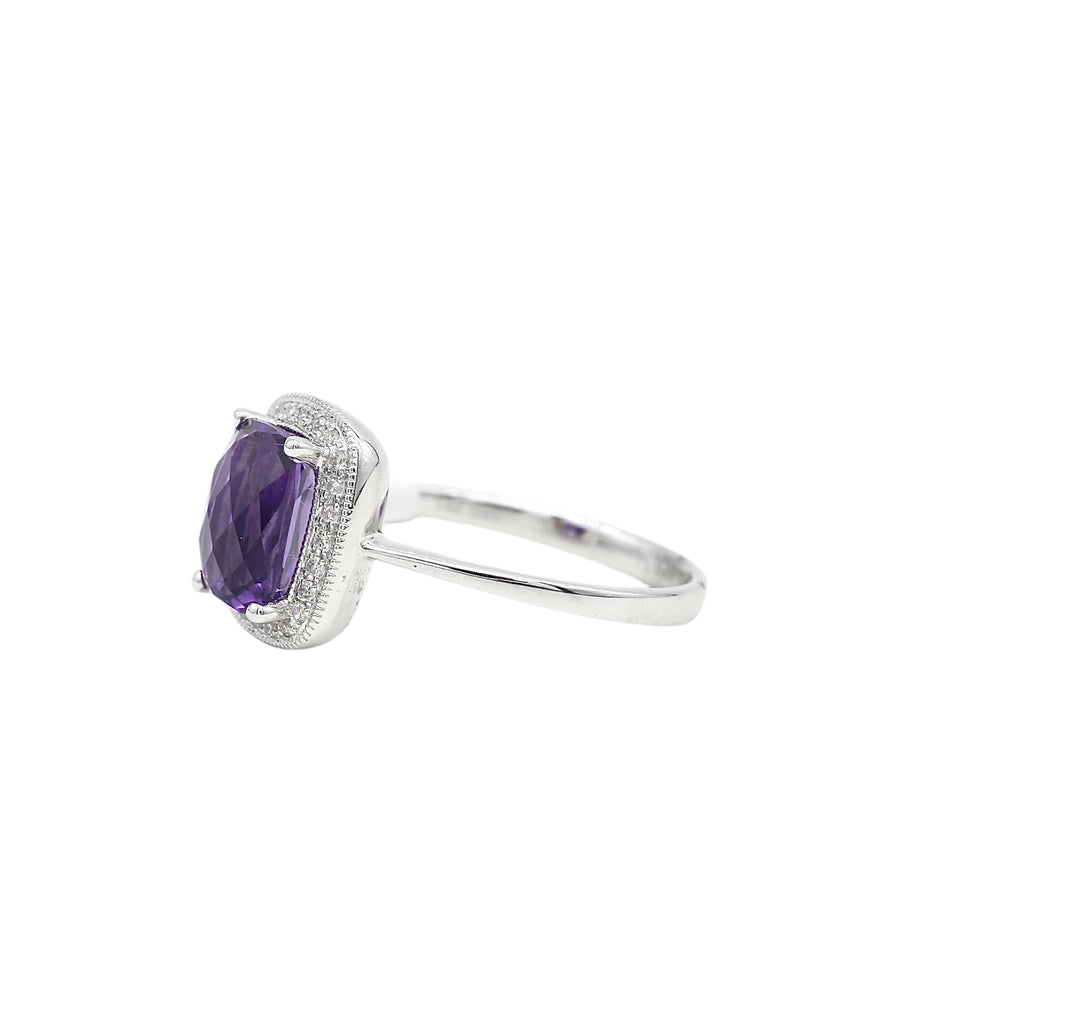14k White Gold Amethyst Halo Ring