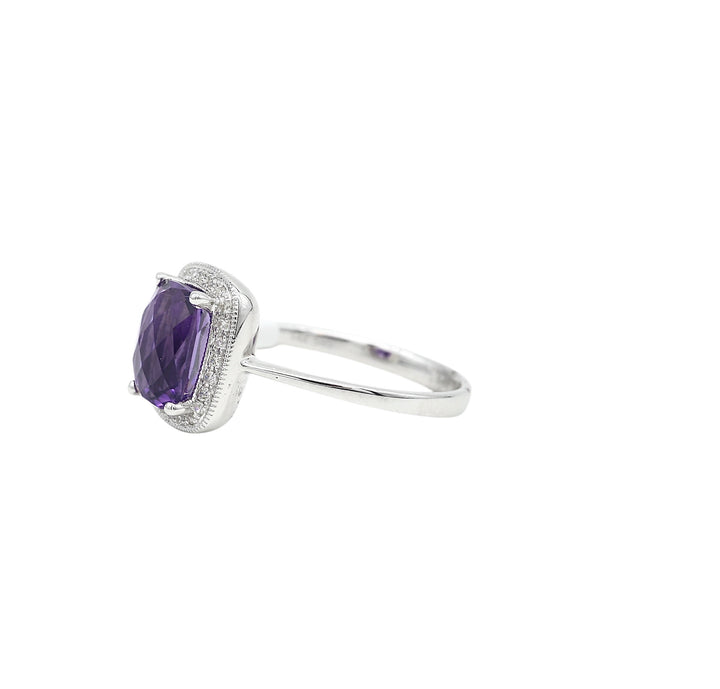 14k White Gold Amethyst Halo Ring