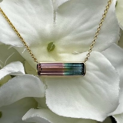 14k Yellow Gold Watermelon Tourmaline Necklace