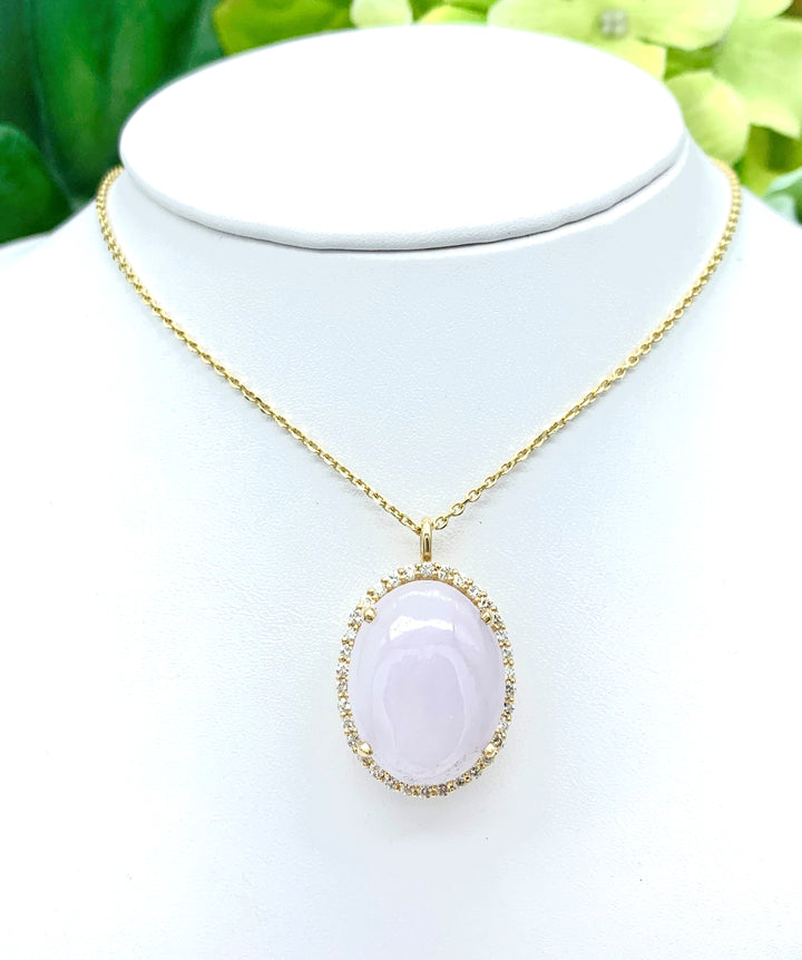 14k Yellow Gold Halo Lavander Jade Pendant