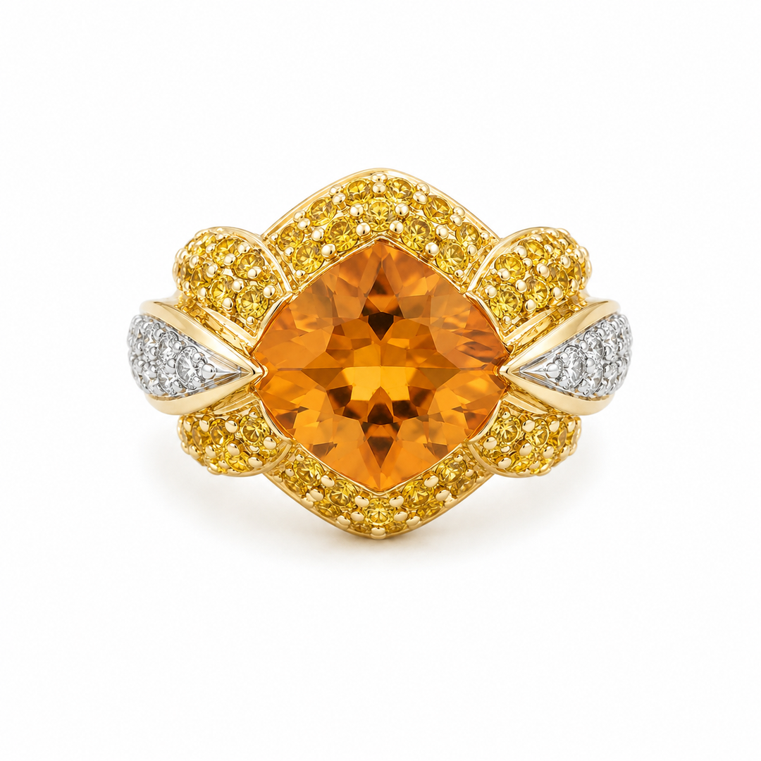 18k Yellow Diamond Citrine Estate Ring