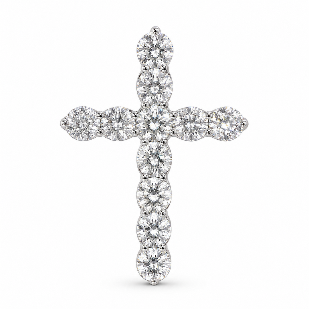 14k White Cross Lab Grown Diamond Pendant