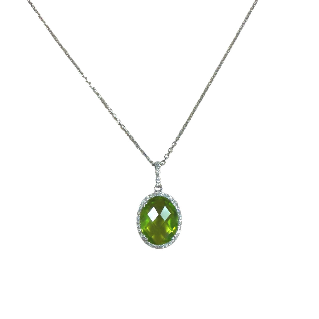 14k White Gold Halo Peridot Pendant