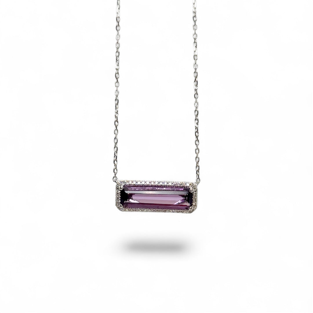 14k White Gold Amethyst Halo Pendant