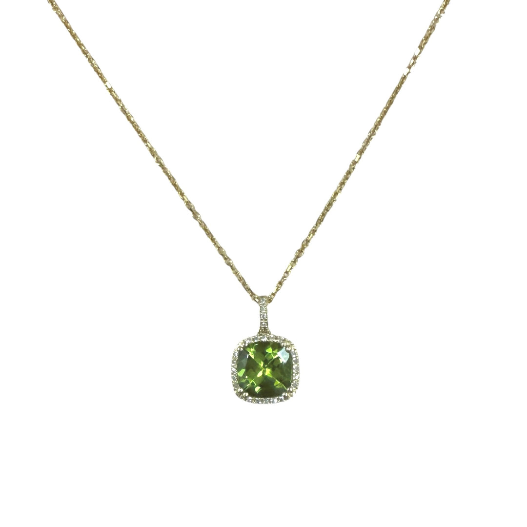 14k Yellow Gold Halo Peridot Pendant