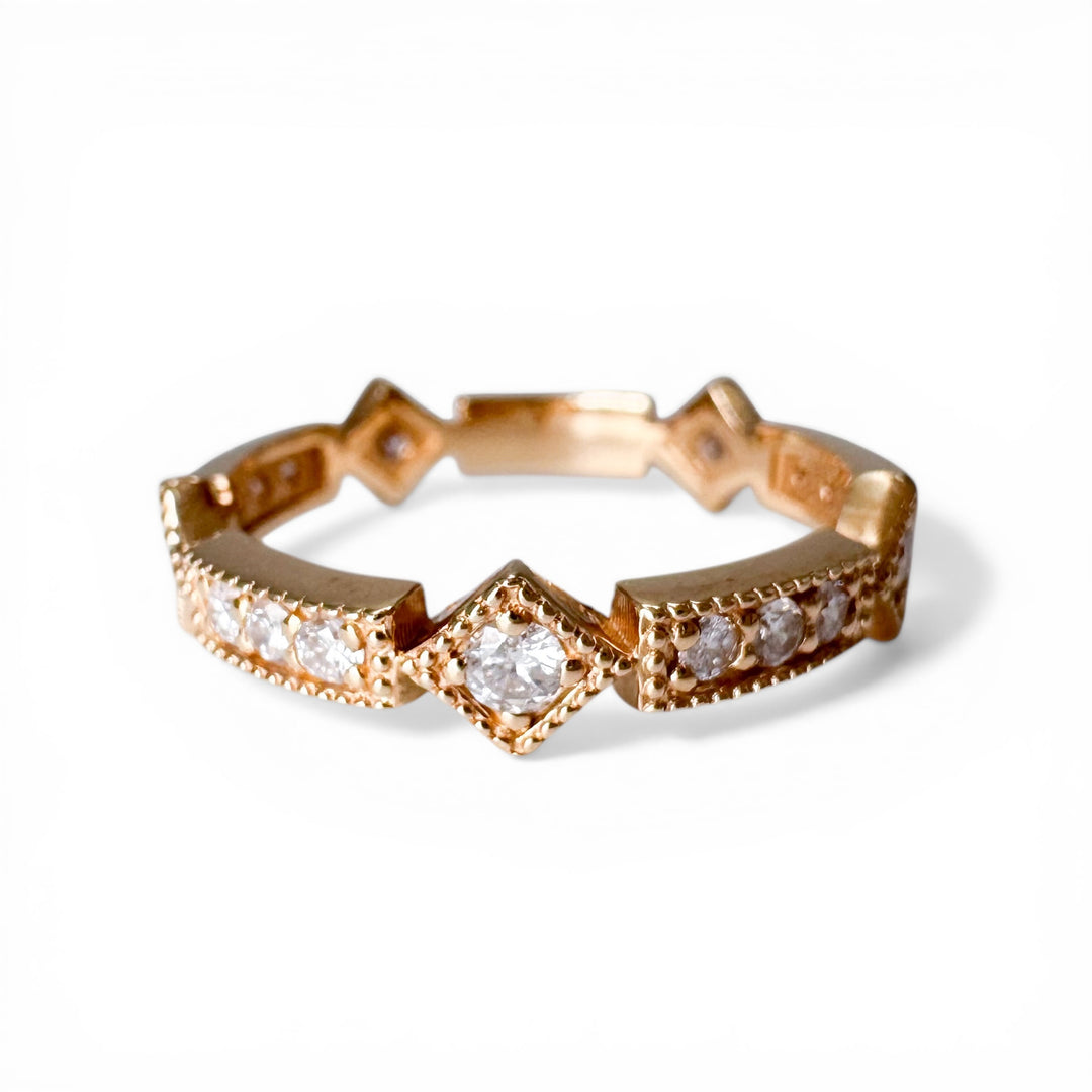 14k Yellow Gold Geometric Diamond Estate Ring