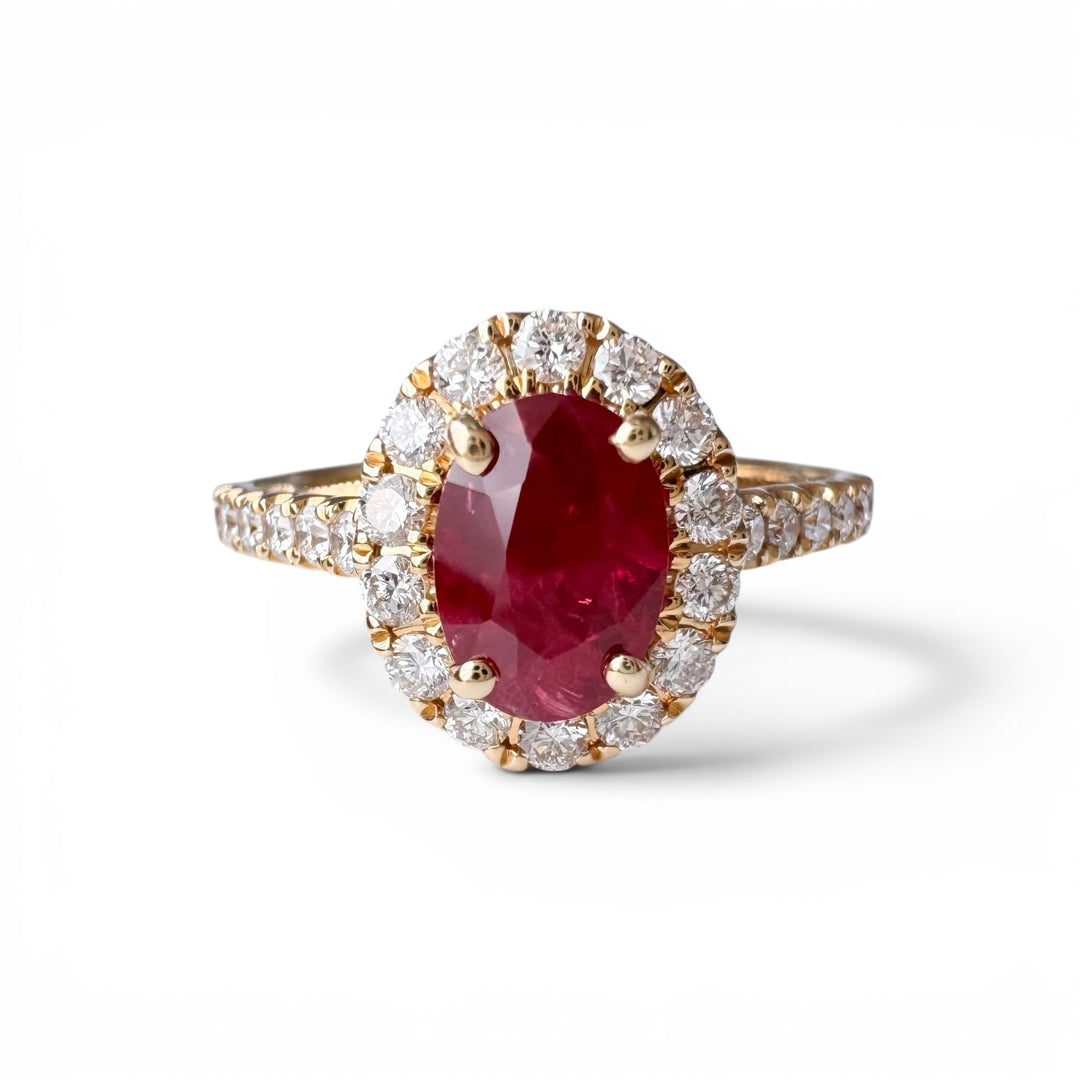 14k Yellow Gold Diamond Ruby Halo Ring