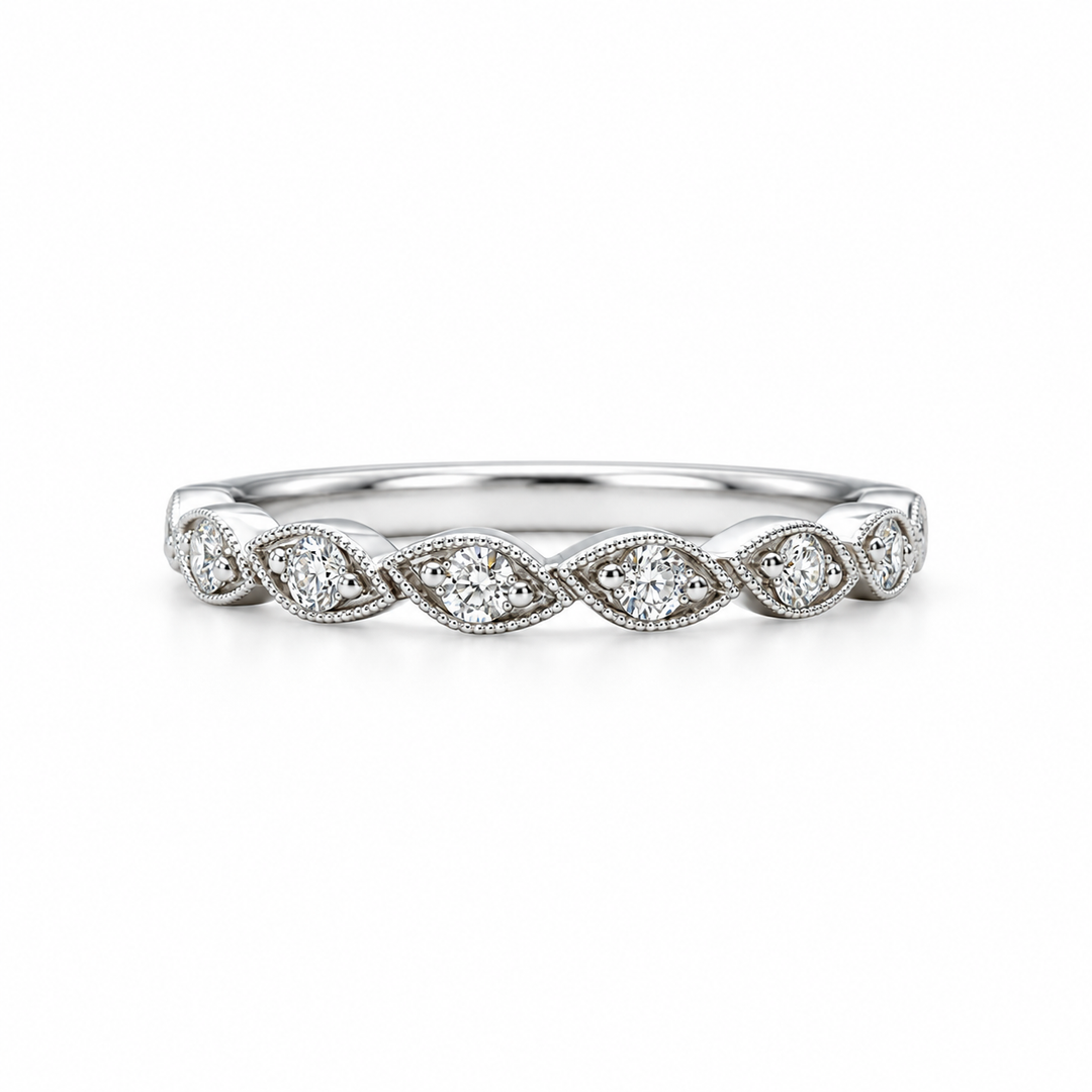 14k White Gold Prong Set 0.25ctw Round Diamond Wedding Band