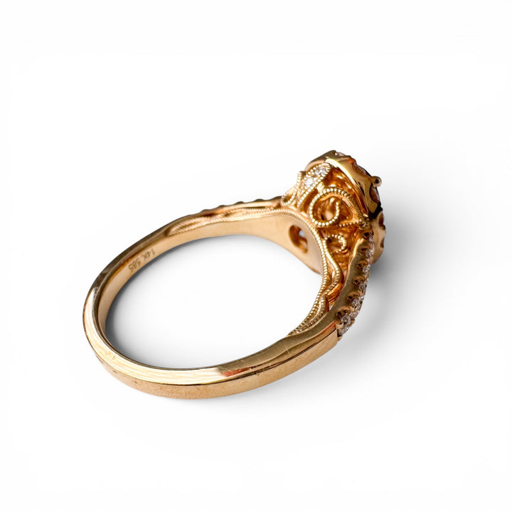 14k Yellow Gold Diamond Ruby Halo Ring
