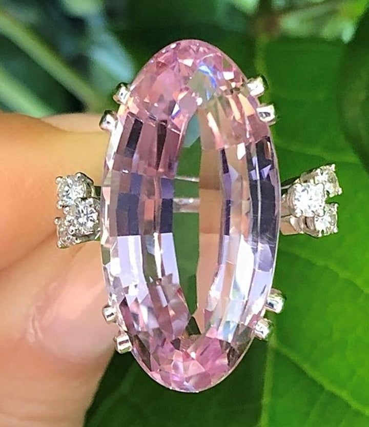 14k White Gold Cocktail Kunzite Estate Ring