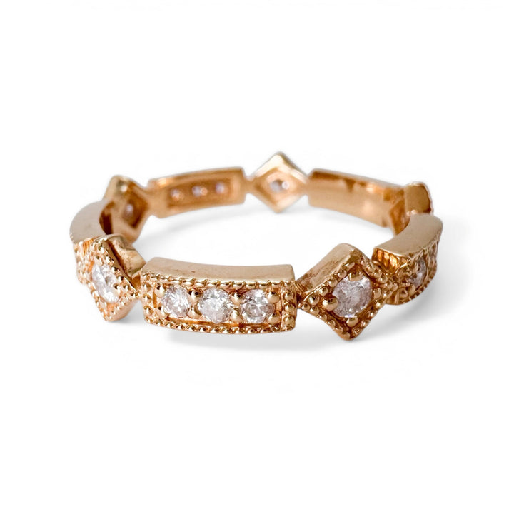 14k Yellow Gold Geometric Diamond Estate Ring