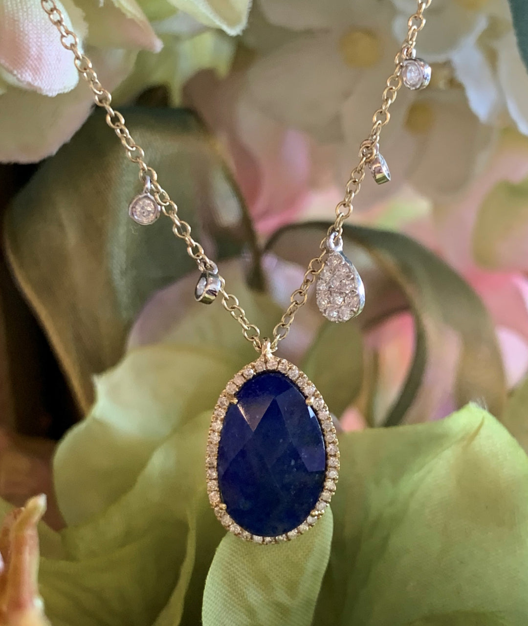 14k Yellow Gold Lapis and Diamond Pendant