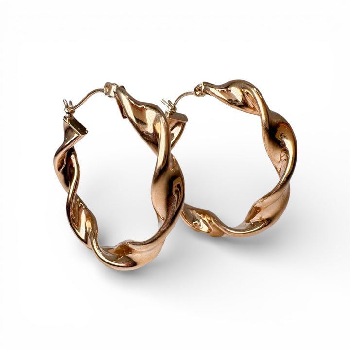 14k Yellow Gold Estate Twist Hoops Earrings