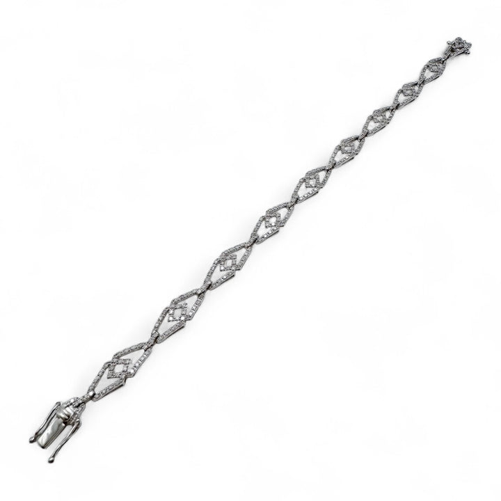 14k White Gold Fancy Link Diamond Estate Bracelet