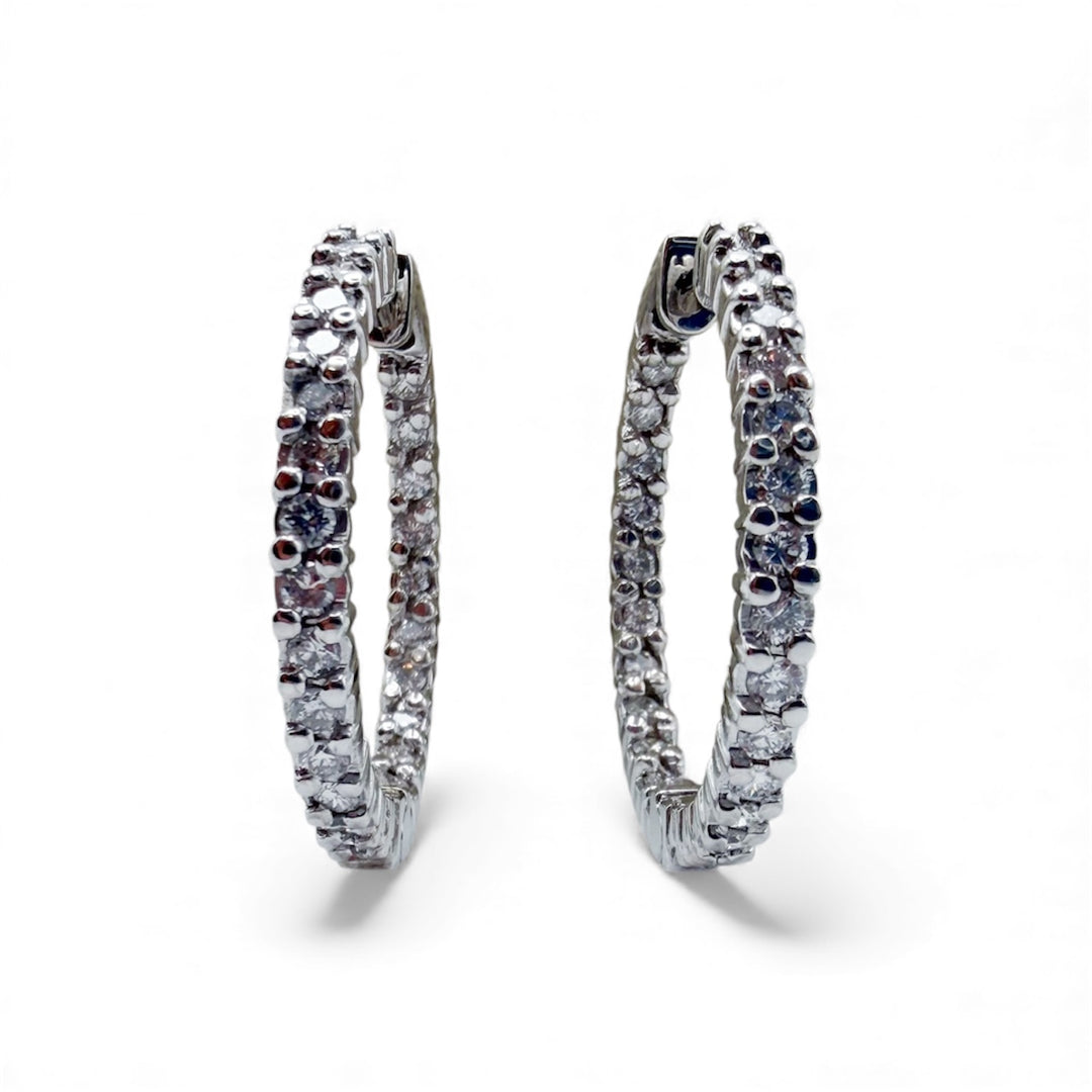 14k White Gold Diamond Estate Hoop Earrings