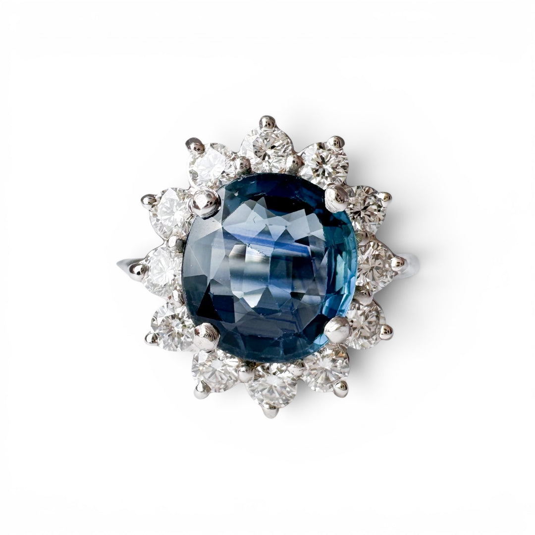14k White Gold Blue Sapphire Lab Diamond Ring