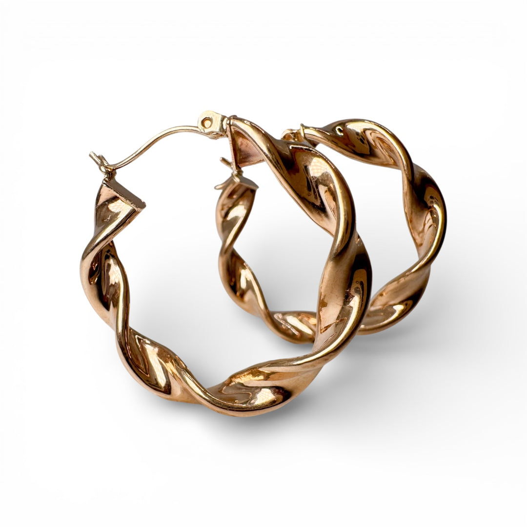 14k Yellow Gold Estate Twist Hoops Earrings