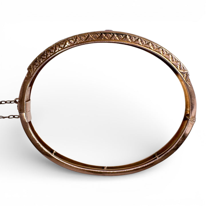 9k Yellow Gold Bangle Pink Sapphire Estate Bracelet