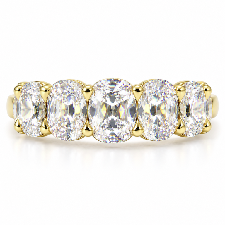 14k Yellow Antique Cushion Lab Grown Diamond Wedding Band