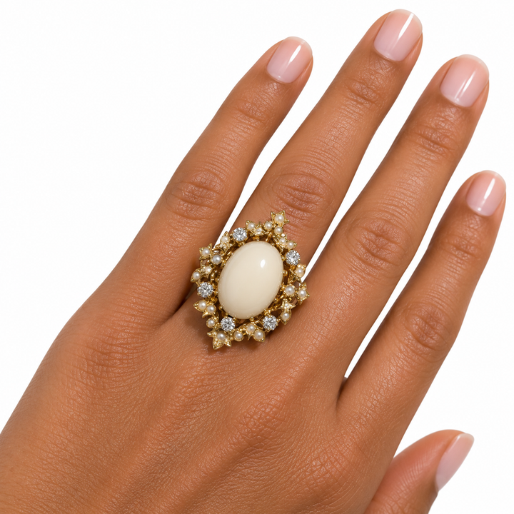 14k Yellow Romantic Coral Estate Ring