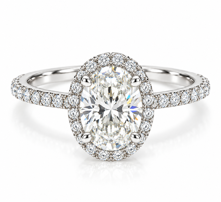 14k White Gold Halo Engagement Ring 1.30ct Oval Natural Center