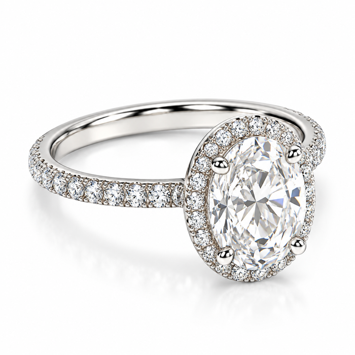 14k White Gold Halo Engagement Ring 1.30ct Oval Natural Center