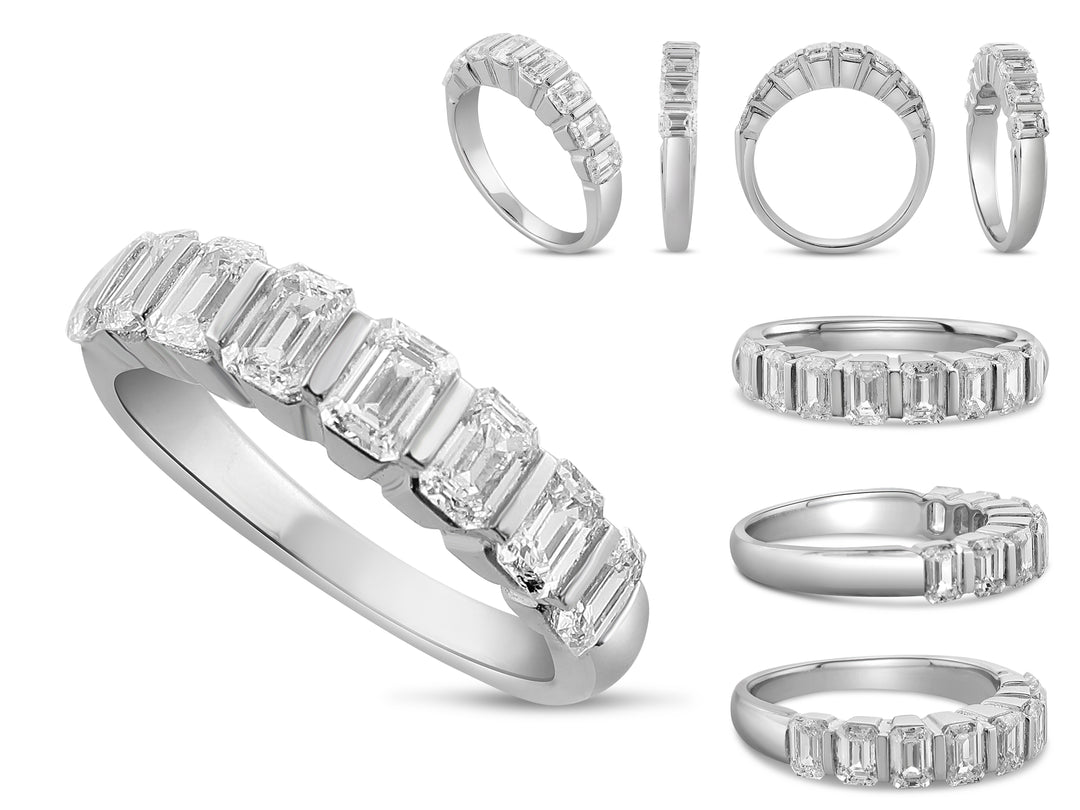 Platinum Bar Set 1.49ctw Emerald Diamond Wedding Band