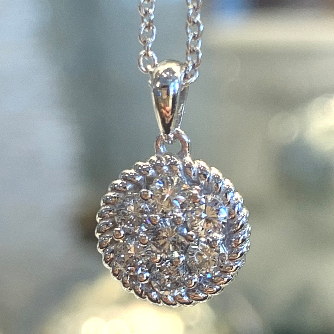 14k White Gold Cluster Diamond Pendants