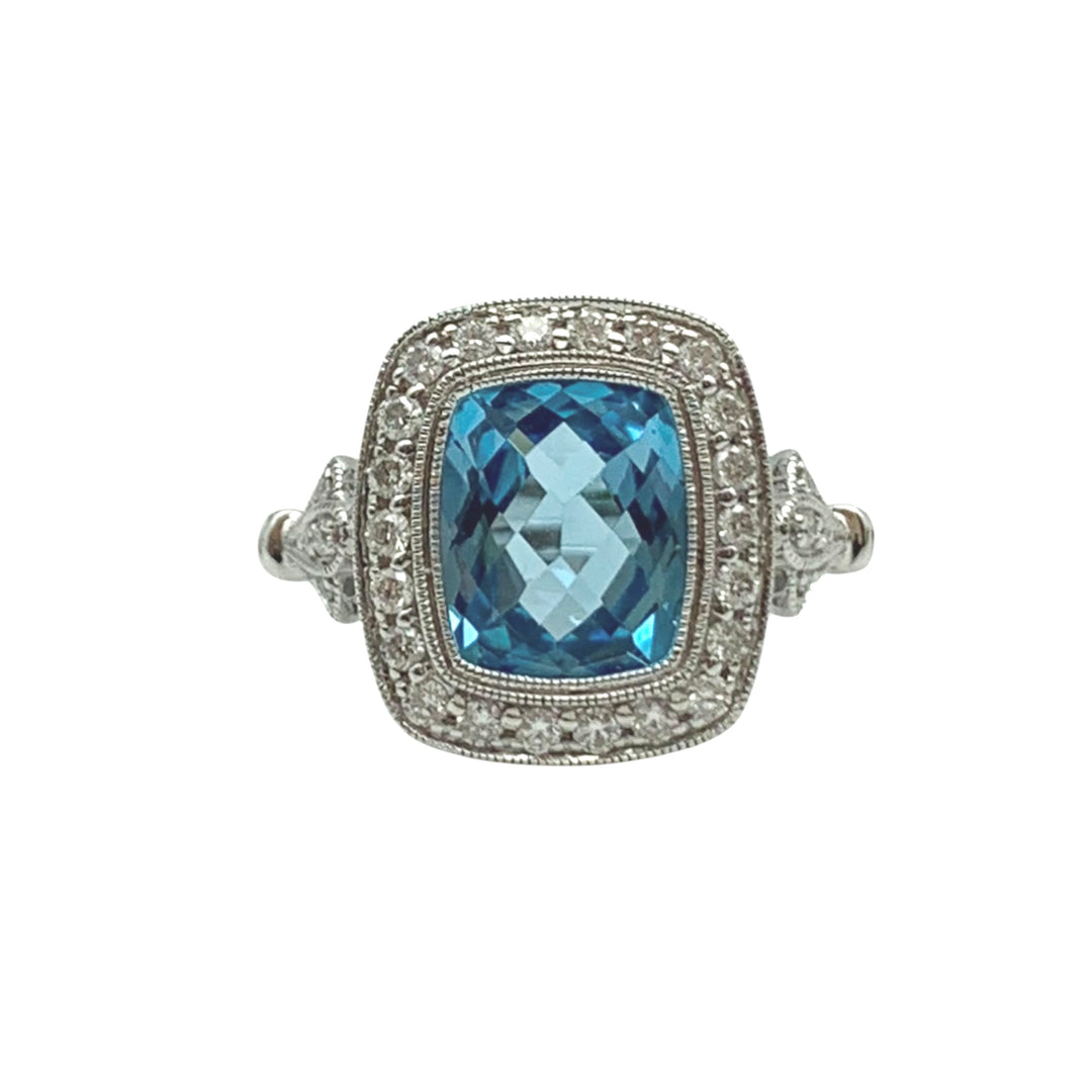 14k White Gold Blue Topaz Gemstone Ring