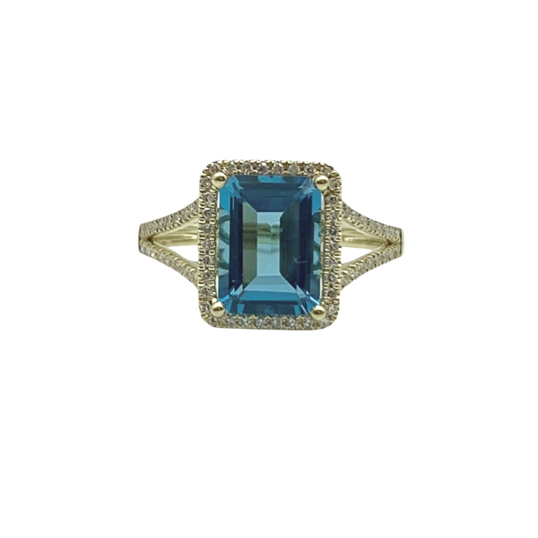 14k Yellow Gold Blue Topaz Gemstone Ring