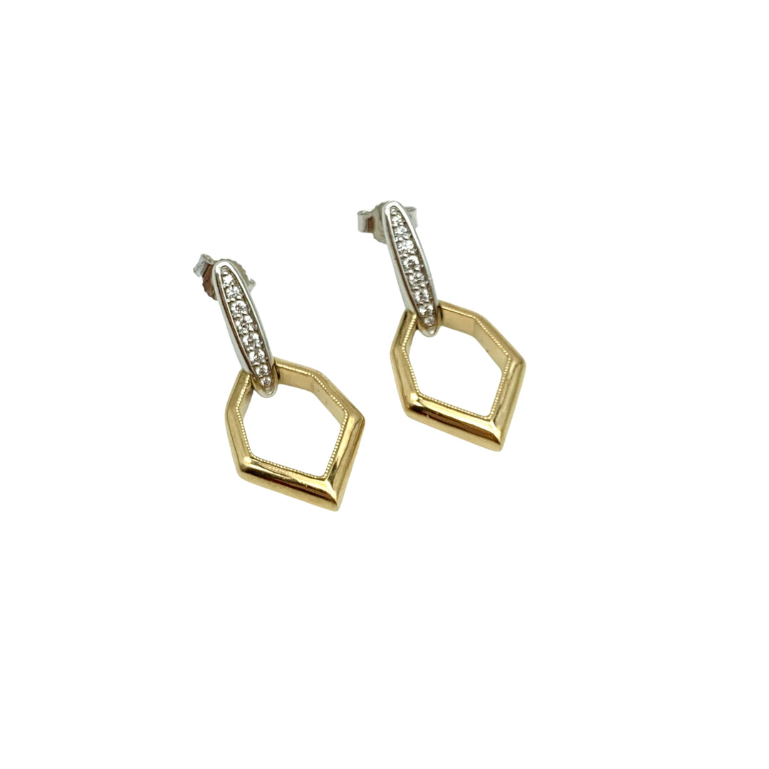 14k Two Tone Drop Diamond Earrings 0.13 cttw