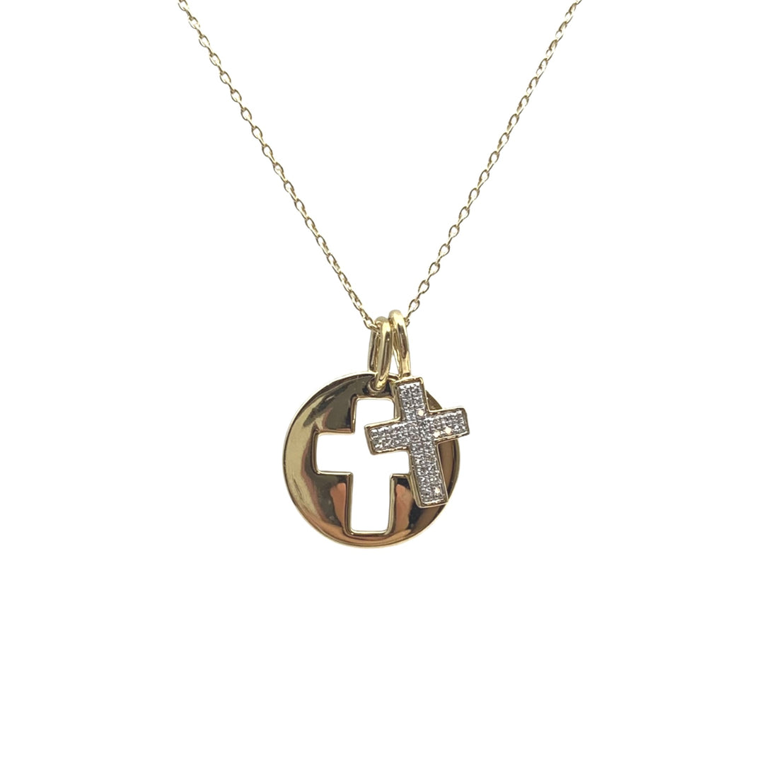14k Two Tone Circle Diamond Pendants