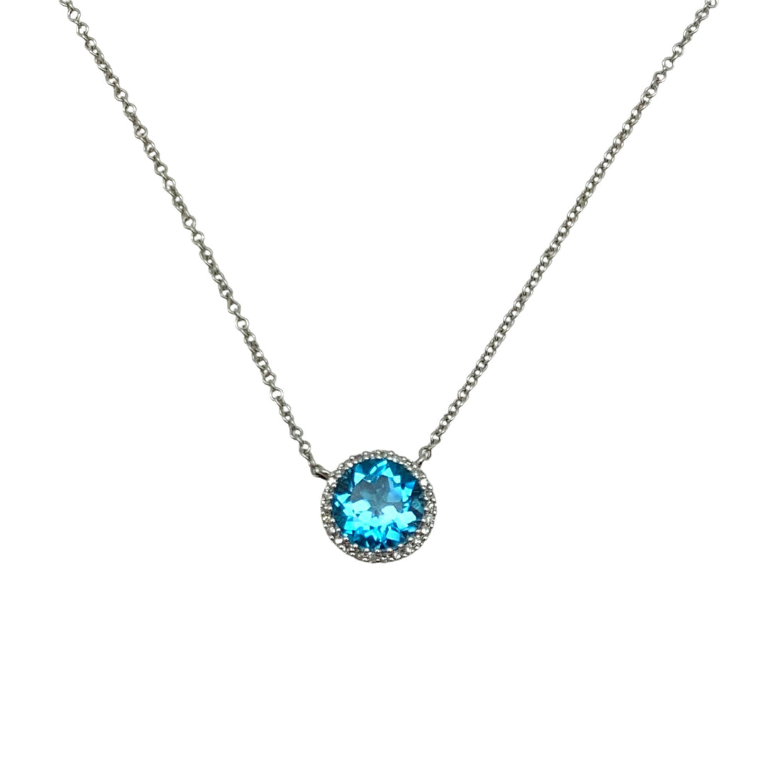 14k White Gold Blue Topaz Necklace